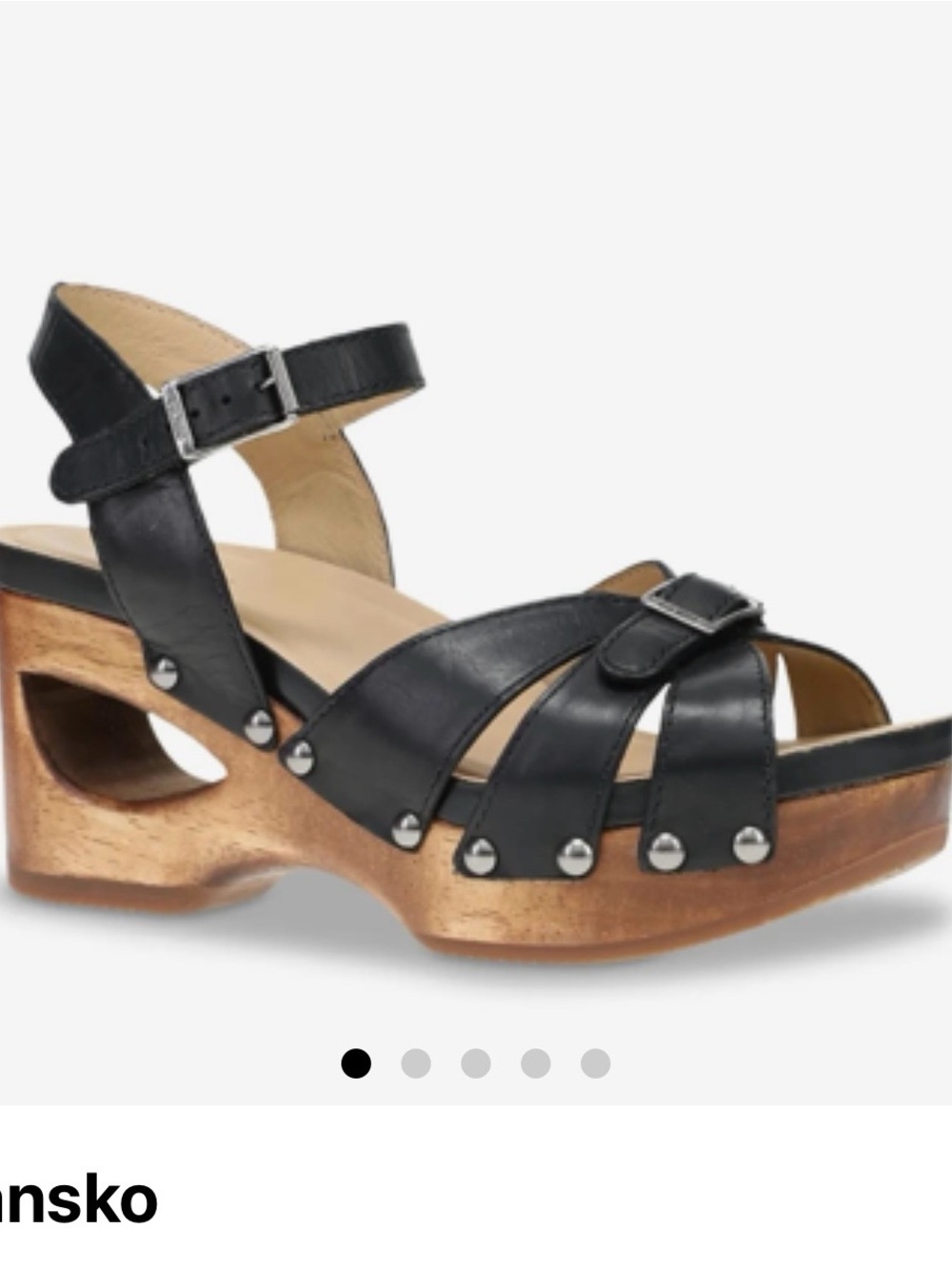 Dansko Black Leather Clog Sandals with Wood-Tone Platform